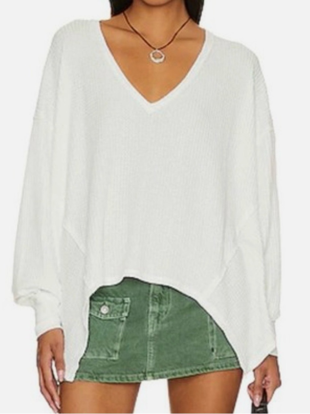 We The Free Coraline White V-Neck Oversized Knit Top